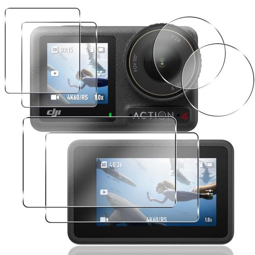 2+2+2枚セット 用 DJI Osmo Action 4 ガラスフィルム 4枚 DJI Osmo Action 4 フィルム + 2枚 カメラ保護フィルム 日本旭硝子素材 9H強度 対応 DJI Action 4 保護フィルム 強化ガラス 高透過率 3D Touch対応 飛散防止 高感度 耐衝撃 指紋・汚れ防止 ゼロ気泡 ラウンドエッジのサムネイル
