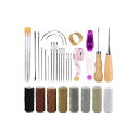 aninako レザークラフト 30点セット 革工具セット 裁縫工具 8色蝋引き糸 皮革工具 針 手作り 革用 レザー 紐 綿糸 指守り輪 レザーツール 皮革 工具 手芸 DIY 縫製キットレザーツールセット(FRX714)