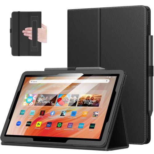 Fire HD 10 ケース MoKo Fire HD 10 10 Plus 2023/2021 第13世代/第11世代 専用保護カバー 全面保護ケース スタンドケース 手ホルダー付き ペンシル収納ゴム付き 軽量 薄型 傷防止 手帳型 Black