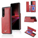 Anrek新型 SONY Xperia 5 III/docomo SO-53B / au SOG05 用 背面 カードケース 手帳型 ランヤード付 背面カバー (レッド) ソニー エクスペリア ファイブ マーク スス・