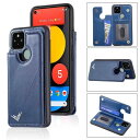 Anrek新型 GOOGLE Pixel 5 au 用 背面 カードケース 手帳型 ランヤード付 背面カバー (ネイビーブルー) グーグル ピクセル5 pixel5 スマホケース サイドマグネット カード収納 横置き機能 PUレザー 財布型 携帯カバー pixel5 BLUE