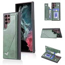 Anrek新型 SAMSUNG Galaxy S22 Ultra 5G 用 背面 カードケース 手帳型 ランヤード付 背面カバー (ダルグリーン) サムスンs22ウルトラ ギャラクシーs22u スマホケース サイドマグネット カード収納 横置き機能 PUレザー 財布型 携帯カバーgalaxy s22u GREEN
