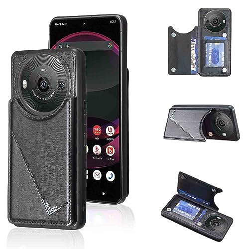 Anrek新型 SHARP AQUOS R8 Pro/docomo SH-51D / SoftBank A301SH 用 背面 カードケース 手帳型 背面カバー（ブラック）アクオスr8プロ スマホケース サイドマグネット カード収納 横置き機能 PUレザー 財布型 携帯カバー シャープr8pro BLACK