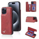 Anrek新型 APPLE iPhone 15 PRO 6.1 inch docomo/au/SoftBank/楽天モバイル (6.1インチ) 用 背面 カードケース 手帳型 ランヤード付 背面カバー (レッド) アップル アイフォン15プロ スマホケース サイドマグネット カード収納 横置き機能 PUレザー 財布型 携帯カバーiphone1