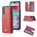 Anrek新型 SAMSUNG Galaxy A41 / docomo SC-41A / au SCV48 用 背面 カードケース 手帳型 ランヤード付 背面カバー (レッド) ドコモsc41a scv48 サムスン ギャラクシーa41 スマホケース サイドマグネット カード収納 横置き機能 PUレザー 財布型 携帯カバーgalaxy a41 RED