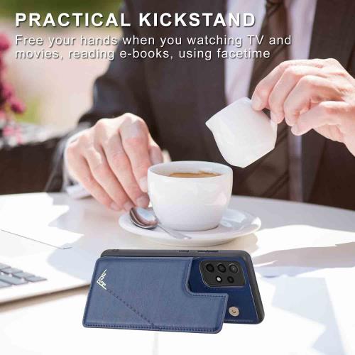 Anrek新型 SAMSUNG Galaxy A52 5G / docomo SC-53B 用 背面 カードケース 手帳型 ランヤード付 背面カバー (ネイビーブルー) サムスン ギャラクシーa52 5g ドコモsc53b a525g スマホケース サイドマグネット カード収納 横置き機能 PUレザー 財布型 携帯カバーgalaxy a52 BLU