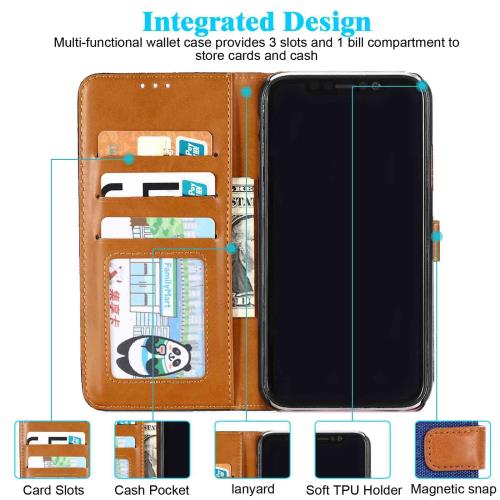 Anrek iPhone XS Max (アップル アイフォン 6.5インチ) 対応 APPLE デニム材料 手帳ケース (ブルー) アイフォンxs マックス iphonexsmax ケース カバー 手帳型 カード収納 サイドマグネット スタンド機能付き スマホケース 財布型 耐衝撃 耐摩擦 保護ケースXS Max NAVY