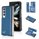 Anrek新型 SAMSUNG Galaxy Z Fold4 SCG16 au SC-55C docomo 用 背面 カードケース 手帳型 ランヤード付 背面カバー (ネイビーブルー )サムスンzフォールド4 ギャラク