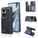Anrek新型 OPPO Reno10 Pro 5G 用 背面 カードケース 手帳型 ランヤード付 背面カバー ( ブラック )オッポ リノ10プロ スマホケース サイドマグネット カード収納 横置き機能 PUレザー 財布型 携帯カバー reno10pro5g BLACK