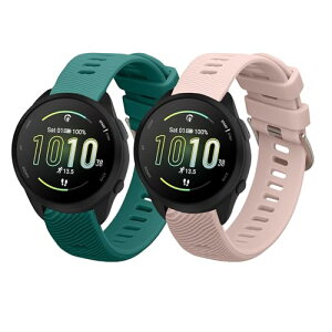 kwmobile 2x 交換ベルト Garmin Forerunner 165 / Forerunner 165 Music 対応 バンド - シリコンバンド ソフト TPU 耐久性 緑色/アンティークピンク