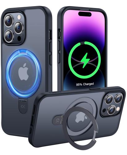 2024必見！4in1多機能満載CASEKOO iPhone14ProMax 用 ケース 隠しスタンド 横縦両立 米軍MIL規格 耐衝撃 MagSafe対応 スマホケース 薄形半透明 マット仕上げ 指紋防止 ストラップホール付き ワイヤレス充電対応 アイホン14pro max 用 ケース 6.7インチ カバー（ブラック）