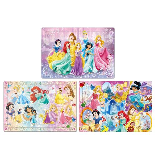テンヨー(Tenyo) 日本製 チャイルドパズル ディズニー ディズニープリンセス 55・66・80ピース ステップアップ3点セットB こども向けパズル 抗菌コート おかたづけ専用カバー付き 3才以上