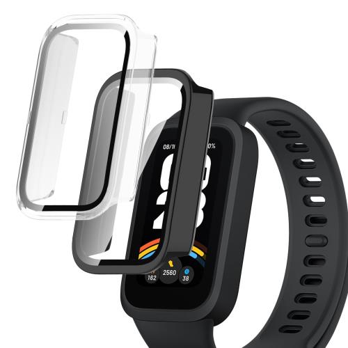 For Xiaomi Smart band 9 Active ケース ガラスフィルム+PCフレーム 一体型 保護フィルム Greerass 全面保護ケース 保護カバー 高透過率 全面保護 耐衝撃 指紋防止 撥水撥油 防水防塵 装着簡単 Xiaomi Smart band 9 Active ケース 用 フイルム一体型ケース (クリア+ブラック)
