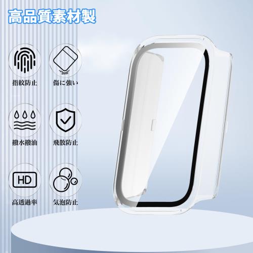 For Xiaomi Smart band 9 Active ケース ガラスフィルム+PCフレーム 一体型 保護フィルム Greerass 全面保護ケース 保護カバー 高透過率 全面保護 耐衝撃 指紋防止 撥水撥油 防水防塵 装着簡単 Xiaomi Smart band 9 Active ケース 用 フイルム一体型ケース (クリア+ブラック)