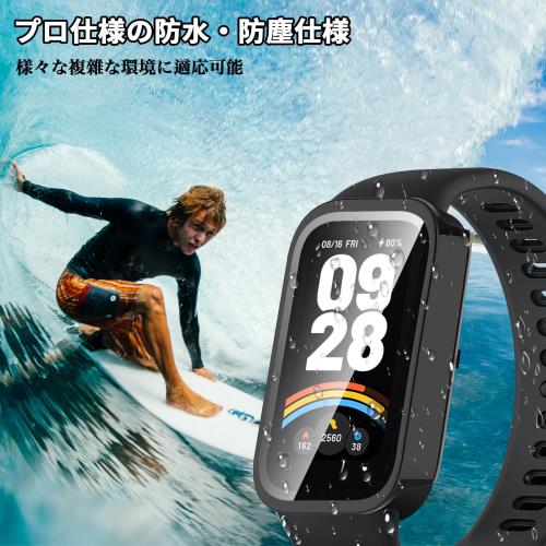 For Xiaomi Smart band 9 Active ケース ガラスフィルム+PCフレーム 一体型 保護フィルム Greerass 全面保護ケース 保護カバー 高透過率 全面保護 耐衝撃 指紋防止 撥水撥油 防水防塵 装着簡単 Xiaomi Smart band 9 Active ケース 用 フイルム一体型ケース (クリア+ブラック)