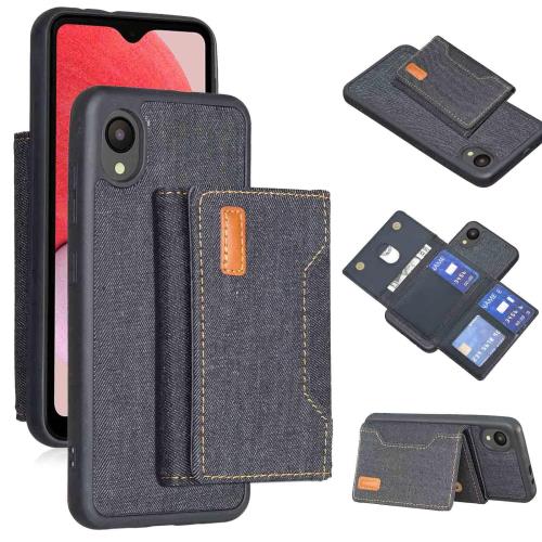 Anrek SAMSUNG Galaxy A22 5G SC-56B docomo 用 デニムケース カード収納 縄掛 手帳型 ケース（ブラッ..