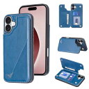 Anrek新型 APPLE iPhone 16 PLUS 6.7 inch 用 背面 カードケース 手帳型 ランヤード付 背面カバー (ネイビーブルー) アップル アイフォン16プラス (6.7インチ) スマホケース サイドマグネット カード収納 横置き機能 PUレザー 財布型 携帯カバーIPHONE16plus BLUE