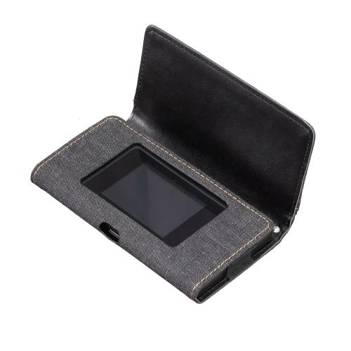AnrekモバイルWiFiルーター MR1 専用 デニム ケース カバー （ブラック）モバイルルーター wifi mr1 レザーケース カバーあり フリップタイプ 縄掛け 手帳カバー WiFi MR1 BLACK