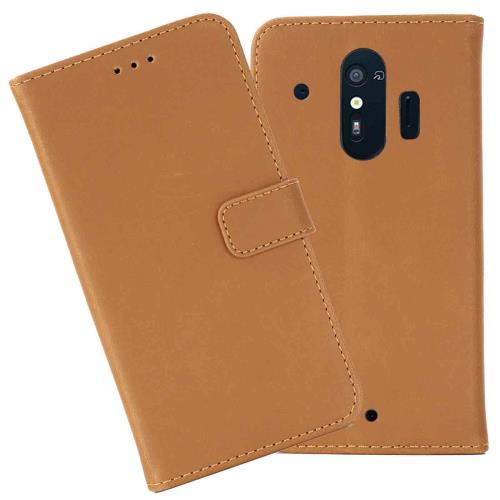 AnrekFUJITSU docomo らくらくスマートフォン me F-01L 兼用 ケース 手帳型 カバー (ブラウン ） ドコモf01l 手帳型ケース カード収納 サイドマグネット スタンド機能付き 全面保護 財布型 PUレザー シンプル ビジネス風f01l KHAKI