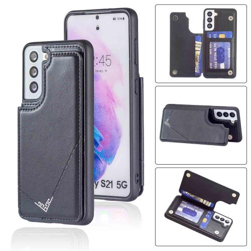 Anrek新型 SAMSUNG Galaxy S21 5G / docomo SC-51B / au SCG09 (6.2インチ) 用 背面 カードケース 手帳型 ランヤード付 背面カバー （ ブラック ）ドコモsc51b サムスンs21ファイブジーギャラクシーs215g スマホケース サイドマグネット カード収納 横置き機能 PUレザー 財布