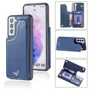 Anrek新型 Galaxy S21 5G/SC-51B/SCG09 用 背面 カードケース 手帳型 背面カバー (ネイビーブルー) ギャラクシーs215g スマホケース サイドマグネット カード収納 横置き機能 PUレザー 携帯カバー s21 BLUE