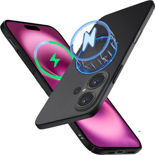 Wojiaozvlf 極薄 iPhone 16用 ケース 薄型 Magsafe対応 マグネット搭載 iPhone 16 用 カバー PCマット質感 超軽量 黄変防止 指紋防 擦り傷防止 手触り良い 全面保護 超耐磨 耐衝撃カストラップホール付きアイフォン 16用 ワイヤレス充電対応 カバー ブラック(2)