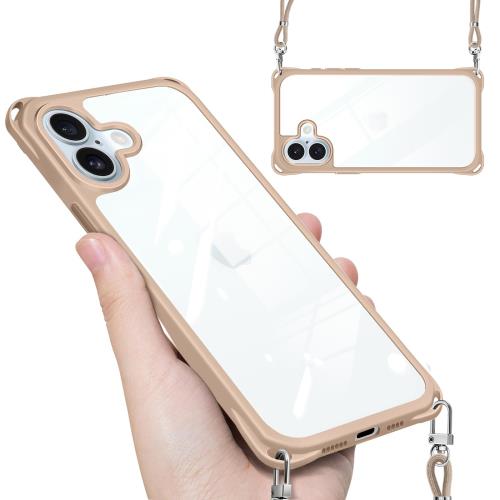 iPhone 16 Plus 用 ケース クリア ショルダー ストラップ付き アイフォン16 Plus 用 カバー 肩掛け 縄掛け 斜めかけ 透明 TPUバンパー シリコン 薄型 軽量 耐衝撃 黄ばみなし 落下防止 iPhone16 Plus 用 ハード ケース (カーキ)