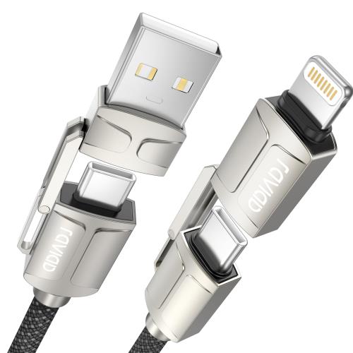 RAVIAD 4in1 充電ケーブル マルチ 3A USB Type C ケーブル iPhone 充電コード 60W PD USB C ライトニング充電コード usb-c 高速充電 タイプc 充電コード タイプc ライトニング iPhone16/15/14/13ProMax/12mini/11/XR/XSMax, GalaxyS24/S23,Xperia,Huawei,Xiaomi-1M
