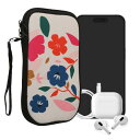 kwmobile スマホ 保護ケース XL - 6.7/6.8対応 - ネオプレン クッション カバー - 内寸法 カラフルフラワーデザイン ダークピンク/紺色/クリーム 17.2 x 8.4 cm 対応