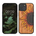 kwmobile スマホケース iPhone 15対応 ケース - 携帯ケース TPUバンパー ナチュラル 木製 大輪のひまわりデザイン