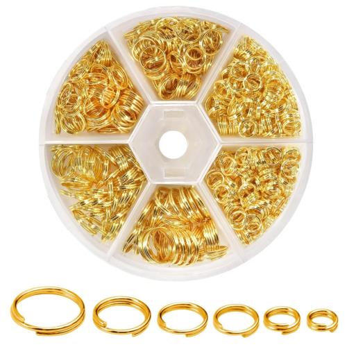 二重リング 二重丸カン 6種セット 4-12mm直径 DIY用 手芸用品 線二重カン ラウンドケース付 (ゴールド)