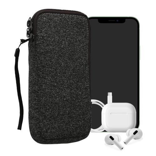 kwmobile クッション ポーチ XXL - 7対応 - ネオプレン スマートフォン 保護 ケース 灰色/白色