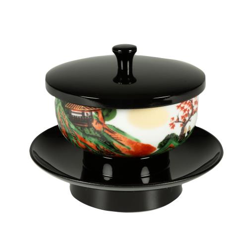 サンメニー 本格 九谷焼 茶碗 付 茶台 茶托 山中漆器 日本製 お手軽 仏具 お盆 法事 に 定番 仏具 おち..