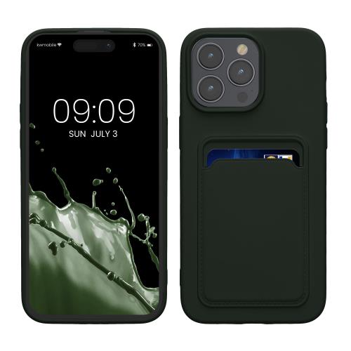 kwmobile スマホケース iPhone 15 Pro Max対応 ケース -カードホルダー付き ソフト TPU シリコン 深緑色