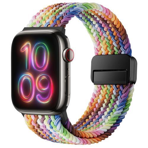 [HITZEE] Band コンパチブル Apple Watch バンド 49/46/45/44/42/41/40/38mm、磁気留め金付きのナイロン弾性編組バンド調節可能なスポーツアップルウォッチバンド付き Apple Watch Ultra 2 Ultraシリーズ 10 9 8 7 SE 6 5 4 3 2 1 に対応（38/40/41/42mm，プライドエディショ