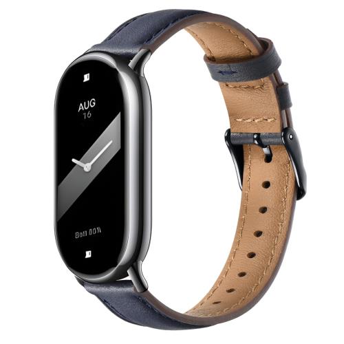 [WFEAGL] 가죽 가죽 밴드 컴파티블 Xiaomi Mi Band 9 호환 샤오미 스마트 밴드 8 여성 & 남성 고급 얇은 타입 비즈니스 무덥지 않다 (블루 / 블랙)