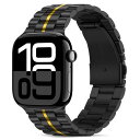 コンパチブル Apple Watch バンド 49mm 46mm 45mm 44mm 42mm プレミアムステンレススチールメタル交換バンド Apple Watch Ultra (49mm) シリーズ10 (46mm) シリーズ 9 / 8 / 7 (45mm) SE シリーズ6 シリーズ5 / 4 (44mm) シリーズ3 / 2 / 1 (42mm) 用 (ブラック-ゴールド)