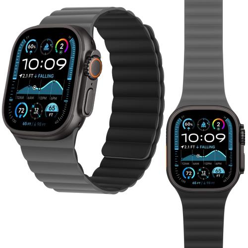 HITZEE 磁気 Band コンパチブル Apple Watch バンド 49mm 46mm 45mm 44mm 42mm 41mm 40mm 38mm, 両面ウェアラブル磁気シリコンバンド iWatch Ultra 2/1 シリーズ 10 9 8 7 SE 6 5 4 3 2 1 に対応 (49/46/45/44/42mm, ブラック/グレー)