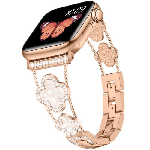 ブリンブリン モンド レディース バンドコンパチブル Apple Watch バンド 49mm 46mm 45mm 44mm 42mm 41mm 40mm 38mm Ultra SE Series 10 9 8 7 6 5 4 3 2 1 かわいいラッキークローバー ドレッシー交換用ブレスレットと互換性あり（ローズゴールド）