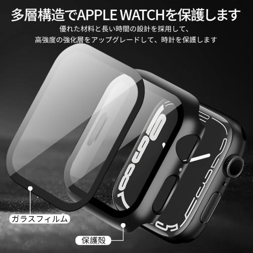 YUGYUG 対応 Apple Watch ケース Series 10 Apple Watch カバー PC素材 アップルウォッチ ケース ガラスフィルム 一体型 日本旭硝子材 二重構造 アップルウォッチ カバー 全面保護 強化ガラス キズ防止 (46mm,ブラック)