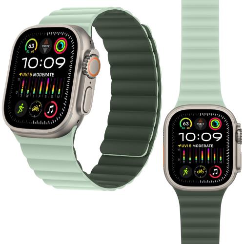 HITZEE 磁気 Band コンパチブル Apple Watch バンド 49mm 46mm 45mm 44mm 42mm 41mm 40mm 38mm, 両面ウェアラブル磁気シリコンバンド iWatch Ultra 2/1 シリーズ 10 9 8 7 SE 6 5 4 3 2 1 に対応 (49/46/45/44/42mm, ダークグリーン/ライトグリーン)