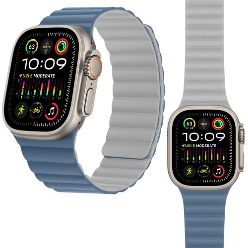 HITZEE 磁気 Band コンパチブル Apple Watch バンド 49mm 46mm 45mm 44mm 42mm 41mm 40mm 38mm, 両面ウェアラブル磁気シリコンバンド iWatch Ultra 2/1 シリーズ 10 9 8 7 SE 6 5 4 3 2 1 に対応 (49/46/45/44/42mm, ブルー/グレー)