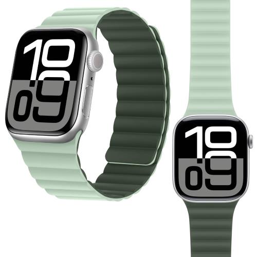 HITZEE 磁気 Band コンパチブル Apple Watch バンド 49mm 46mm 45mm 44mm 42mm 41mm 40mm 38mm, 両面ウェアラブル磁気シリコンバンド シリーズ 10 9 8 7 SE 6 5 4 3 2 1 に対応 (42/41/40/38mm, ダークグリーン/ライトグリーン)