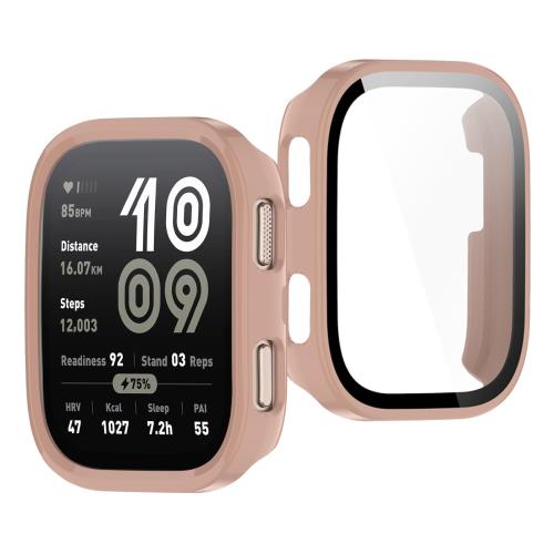 BUITFOU For Amazfit Bip 6 カバー Amazfit Bip 6 ケース 超薄型 PC+ガラス素材 一体型 全面保護 超薄型 装着簡単 耐衝撃 高透過率 指紋防止 傷防止（ピンク）