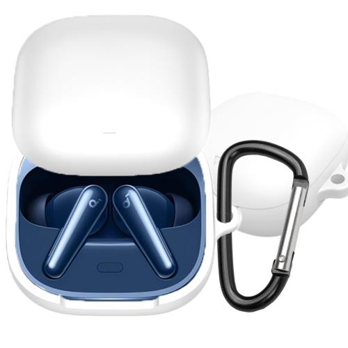 BUITFOU For Anker Soundcore Liberty 5 ケース Liberty 5 保護カバー Liberty 5 ケース 柔らかい シリコン製 落下防止 キズ防止 耐衝撃 防塵 軽量 装着充電可能 カラビナ付き 紛失防止(ホワイト)