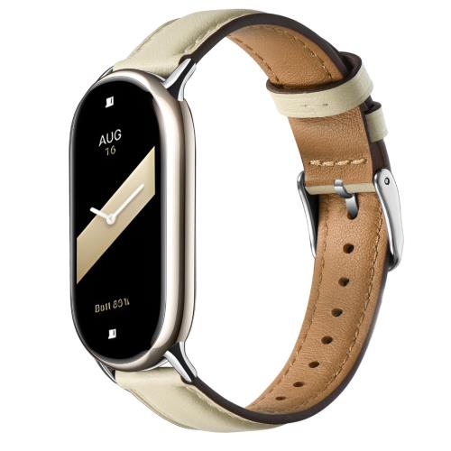 [WFEAGL] 가죽 가죽 밴드 컴파티블 Xiaomi Mi Band 9 호환 샤오미 스마트 밴드 8 여성 & 남성 고급 얇은 타입 비즈니스 무덥지 않다 (아이보리 / 실버)