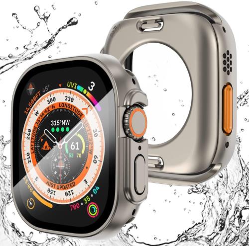 AMAPC for Apple Watch ケース 360度全面防水 バンド 水泳・スポーツ専用 ガラスフィルム 一体型 apple watch 用 カバー 360フルボディ防水 アップルウォッチ ケース Apple Watch Series6/SE2/SE/5/4 44mm対応 チタンゴールド