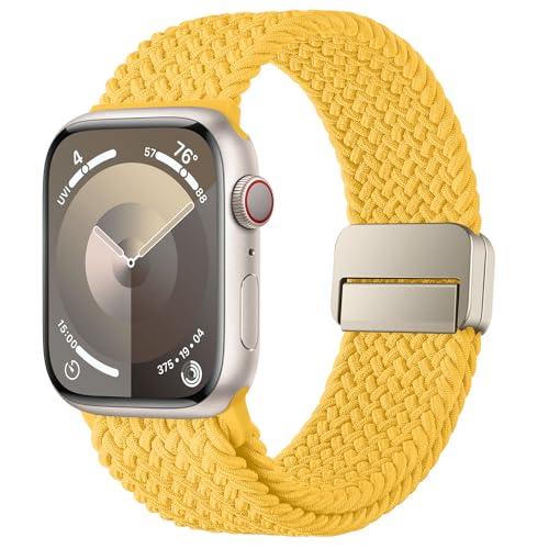 [HITZEE] Band コンパチブル Apple Watch バンド 49/46/45/44/42/41/40/38mm、磁気留め金付きのナイロン弾性編組バンド調節可能なスポーツアップルウォッチバンド付き Apple Watch Ultra 2 Ultraシリーズ 10 9 8 7 SE 6 5 4 3 2 1 に対応（38/40/41/42mm，サンシャイン）