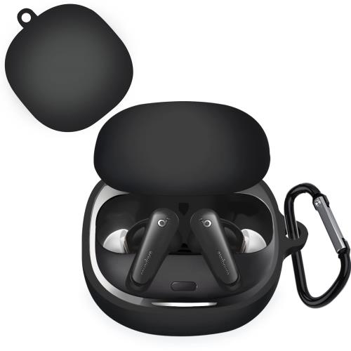 AMAPC for Anker Soundcore Liberty 4 ケース Soundcore Liberty 4用 保護カバー 保護ケース シリコンケース 装着充電可能 全面保護 落下防止 キズ防止 耐衝撃 防塵 軽量 収納 カラビナ付き Soundcore Liberty 4対応 カバー カラビナ ブラック