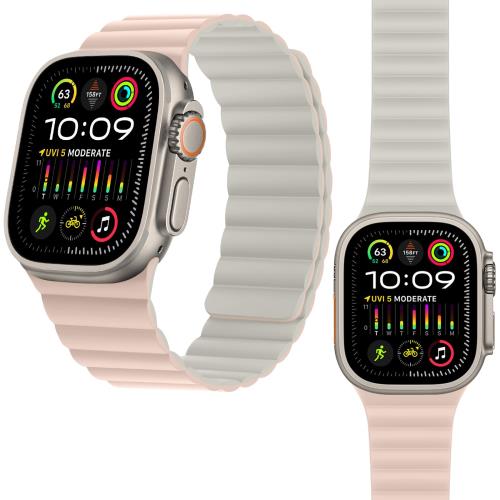 HITZEE 磁気 Band コンパチブル Apple Watch バンド 49mm 46mm 45mm 44mm 42mm 41mm 40mm 38mm, 両面ウェアラブル磁気シリコンバンド iWatch Ultra 2/1 シリーズ 10 9 8 7 SE 6 5 4 3 2 1 に対応 (49/46/45/44/42mm, ピンク/スターライト)